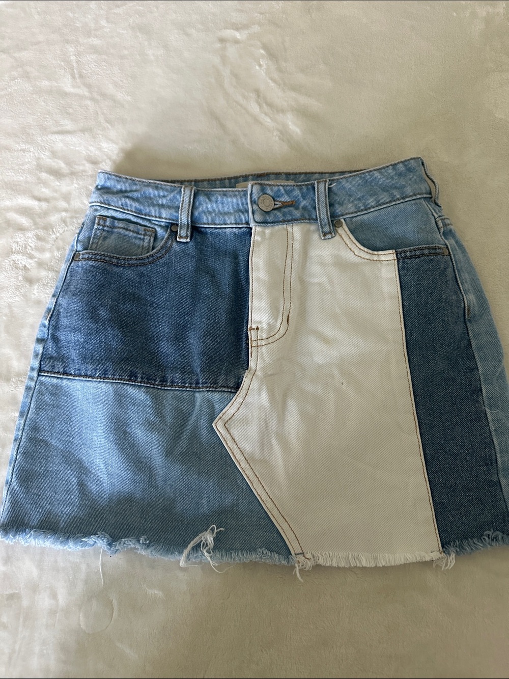 PacSun Colorblock Denim Mini Skirt - White & Blue Panels